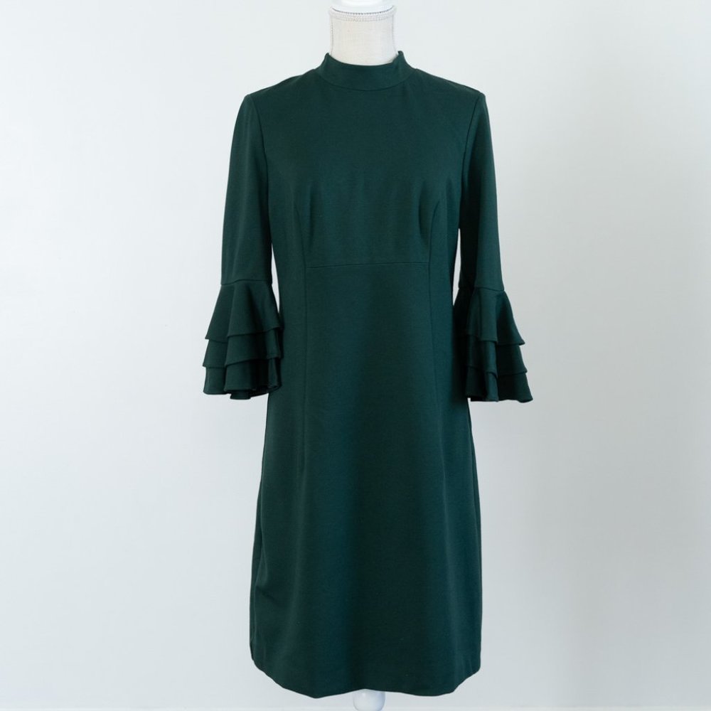 Trina Turk Womens Dylan 2 Shift Ruffle Bell Sleeves Dress Emerald Green